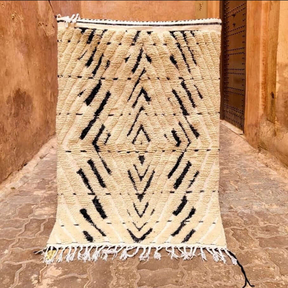 Azilal wool rug kilim carpet 150x100 kleed vloerkleed wol zwart wit Marokko
