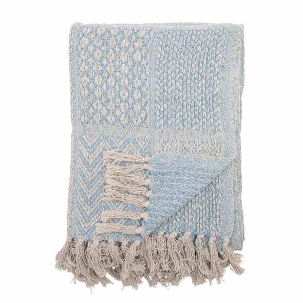 Bloomingville Rodion throw blue recycled cotton 160x130