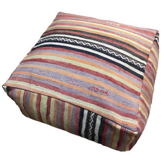 vintage kilim pouf unique handmade Turkey striped