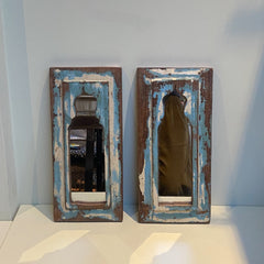 wooden mirror India blue paint houten spiegel
