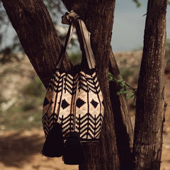 Wayuu bag crossbody black grey pink L