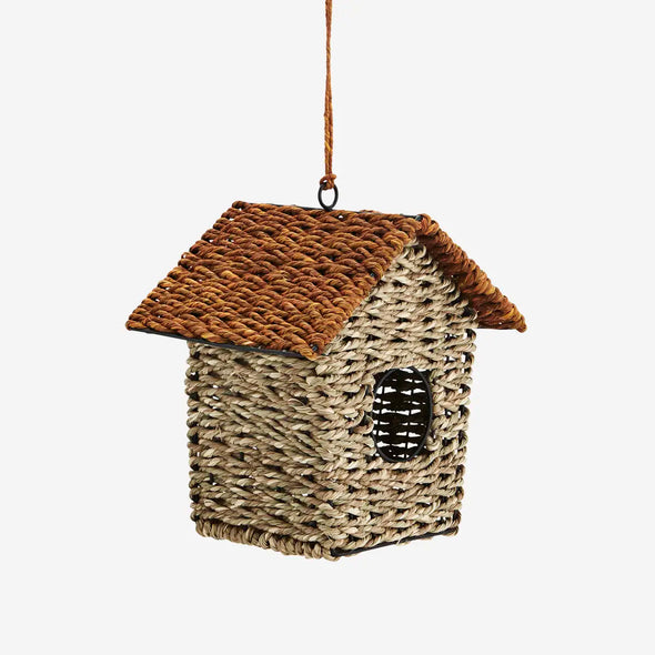 Madam Stoltz hanging birdhouse seagrass orange natural