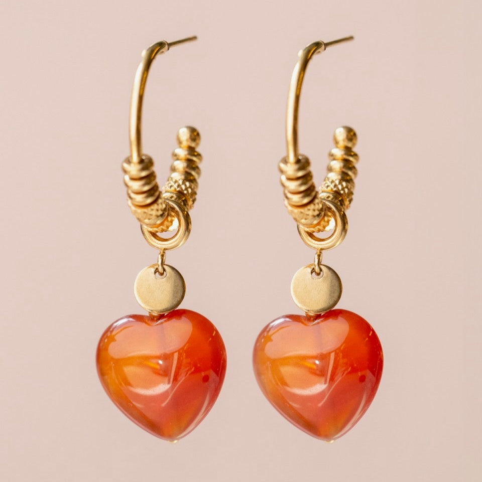 Muja jump heart earrings red agate stainless steel