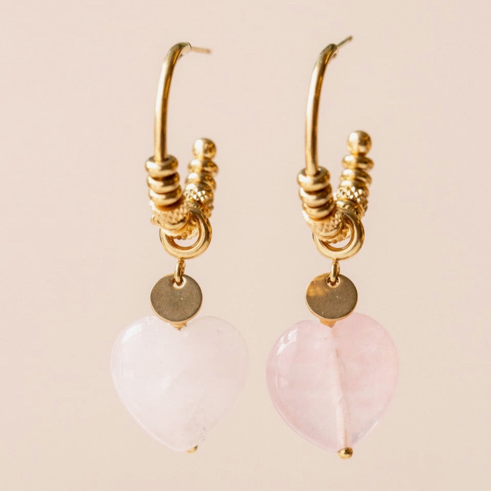 Muja Juma heart earrings pink rose quartz