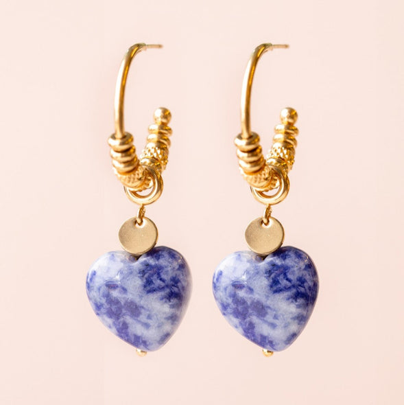 Muja Juma earrings hoop gold blue heart kyanite