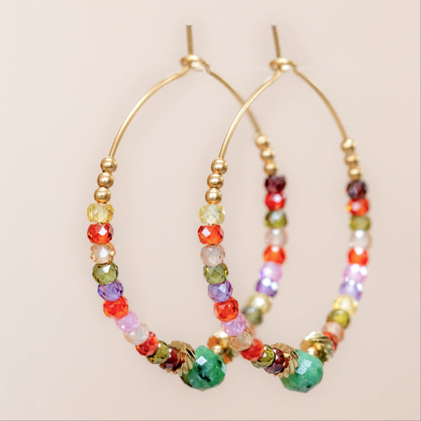 Muja Juma earrings hoops 35mm colourful gems stainless steel gold