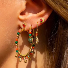 Muja Juma hoop earrings beaded red agate emerald 30mm stainless steel