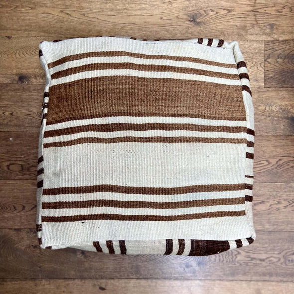 vintage kilim pouf 60x60cm brown stripes