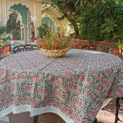tablecloth block print India 180x180cm aqua Curiosity Lab