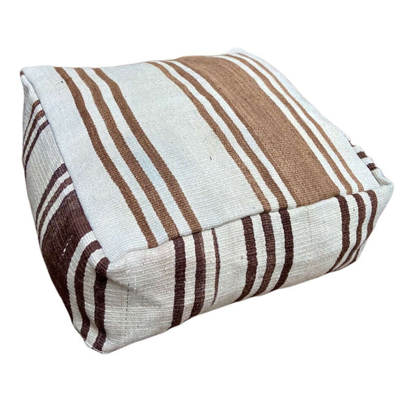 vintage kilim pouf 60x60cm brown stripes