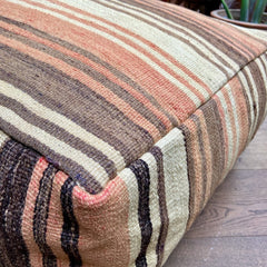 vintage kilim pouf Turkey unique stripes brown