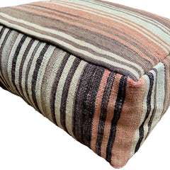 vintage kilim pouf Turkey brown stripes earth tones